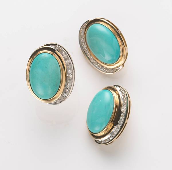 Appraisal: A set of turquoise diamond and k gold ring and