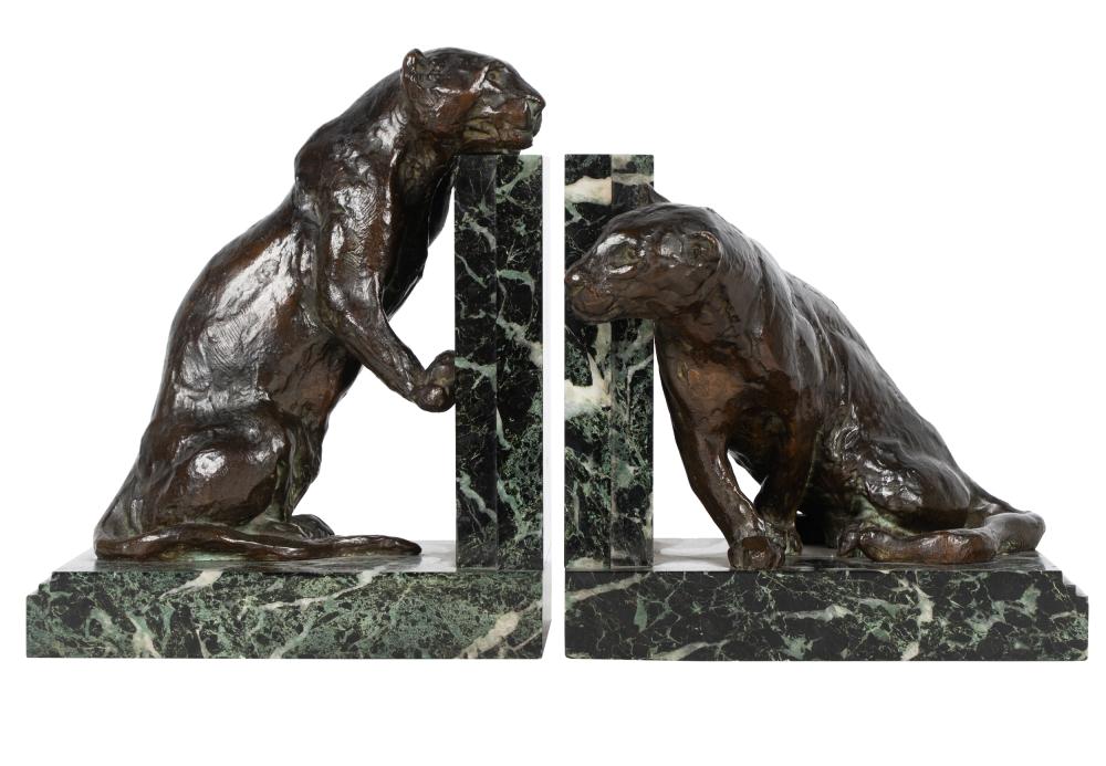 Appraisal: ROGER GODCHAUX - TWO LIONESS FIGURESbronze with brown patina mounted