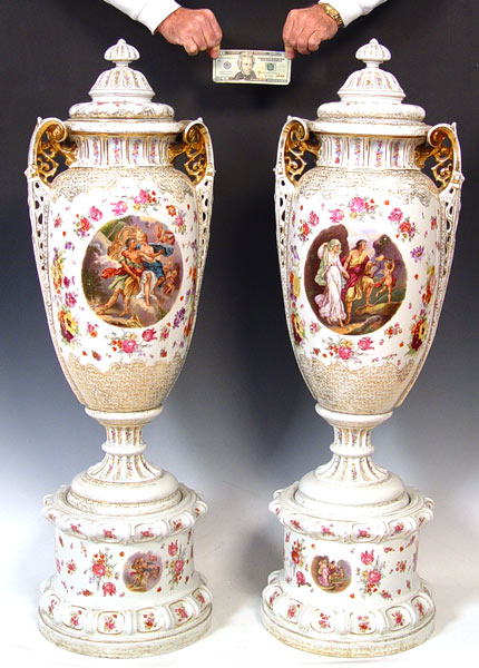 Appraisal: PAIR OF PALATIAL OVER FT TALL SCHEIRHOLZ FLOOR VASES Four