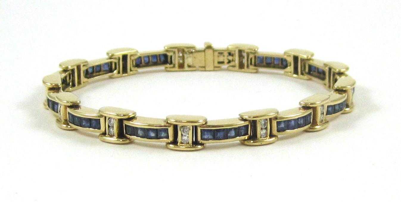 Appraisal: SAPPHIRE DIAMOND AND FOURTEEN KARAT GOLD BRACELET measuring - inches