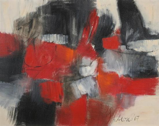 Appraisal: ARONS American th century ABSTRACT IN RED WHITE AND BLACK