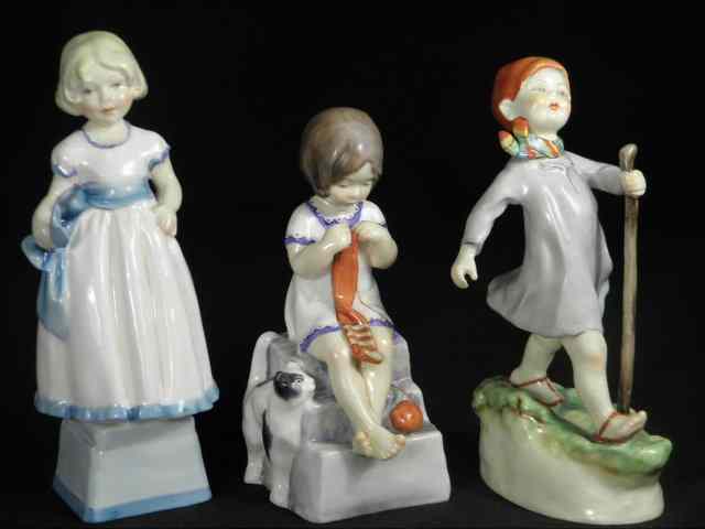 Appraisal: Lot of three Royal Worcester porcelain figurines Includes ''Monday's child