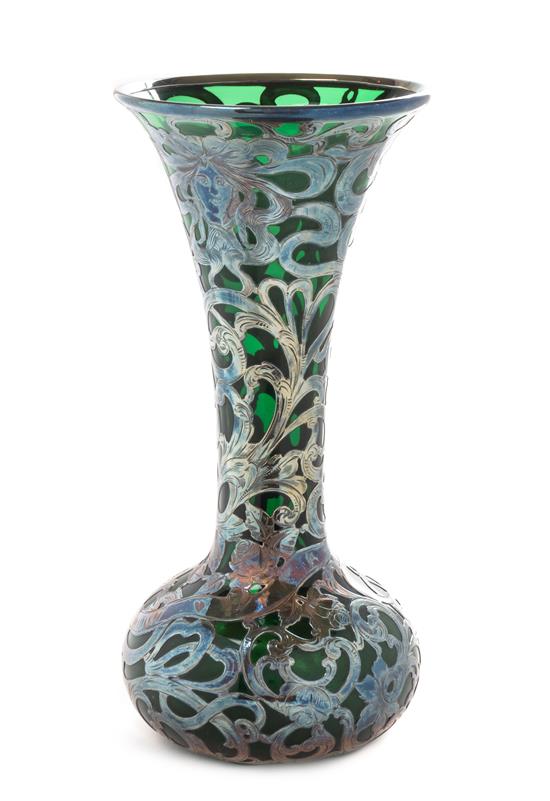 Appraisal: Sale Lot An Art Nouveau Silver Overlay Glass Vase of