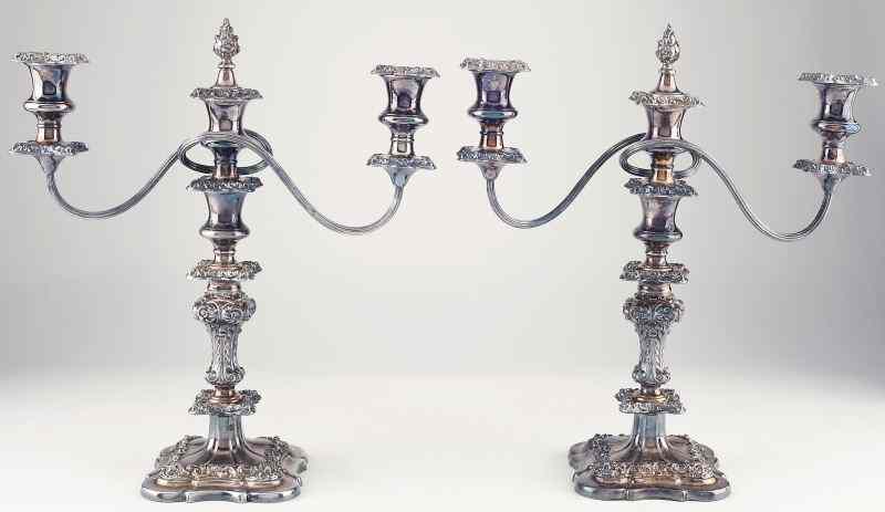 Appraisal: Pair of English Silverplate Candelabracirca manufactured by Ellis-Barker Silver Co