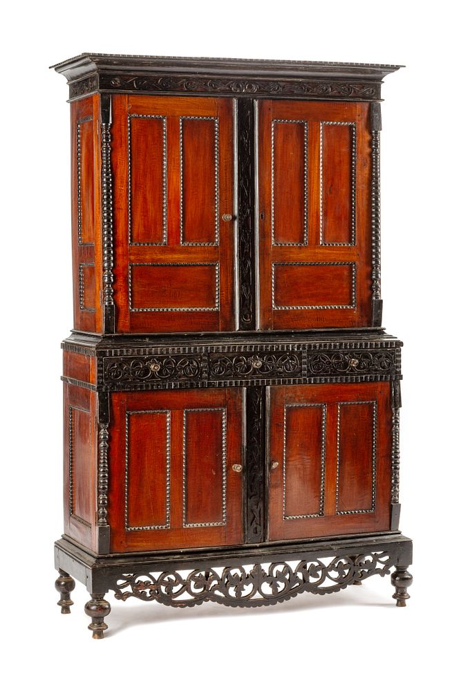 Appraisal: A Dutch Colonial Parcel Ebonized Mahogany Cabinet A Dutch Colonial