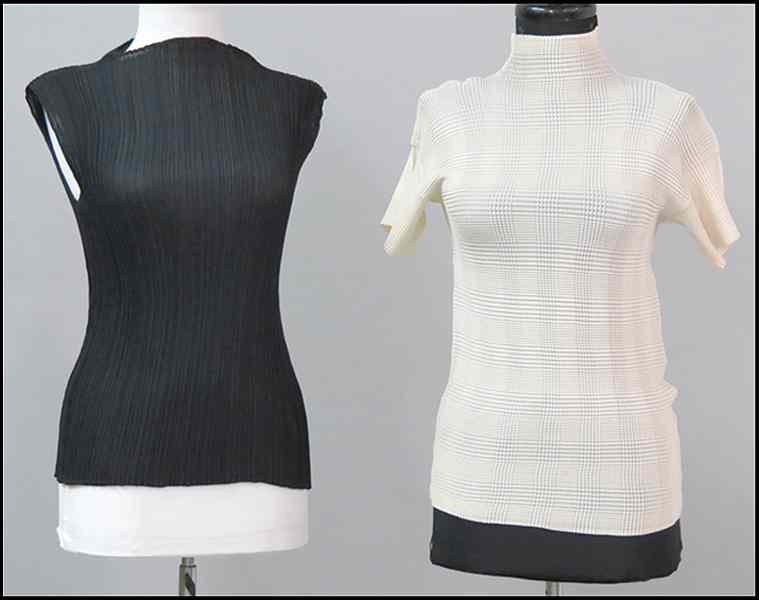 Appraisal: TWO ISSEY MIYAKE BLOUSES Comprising one sleeveless black pleated blouse