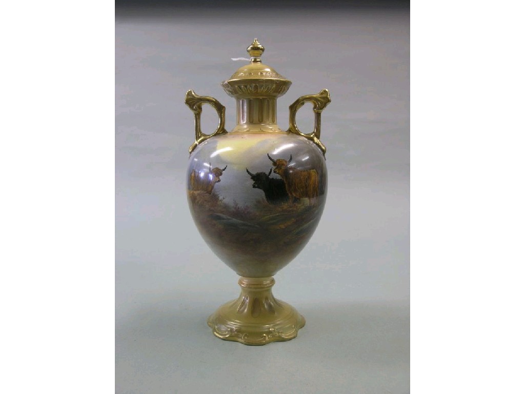 Appraisal: A Fieldings Crown Devon vase two handled with cover painted