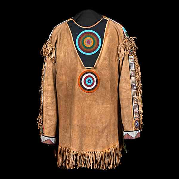 Appraisal: Athabaskan Beaded Hide Shirt thread-sewn smoke-tanned hide with beaded rosettes