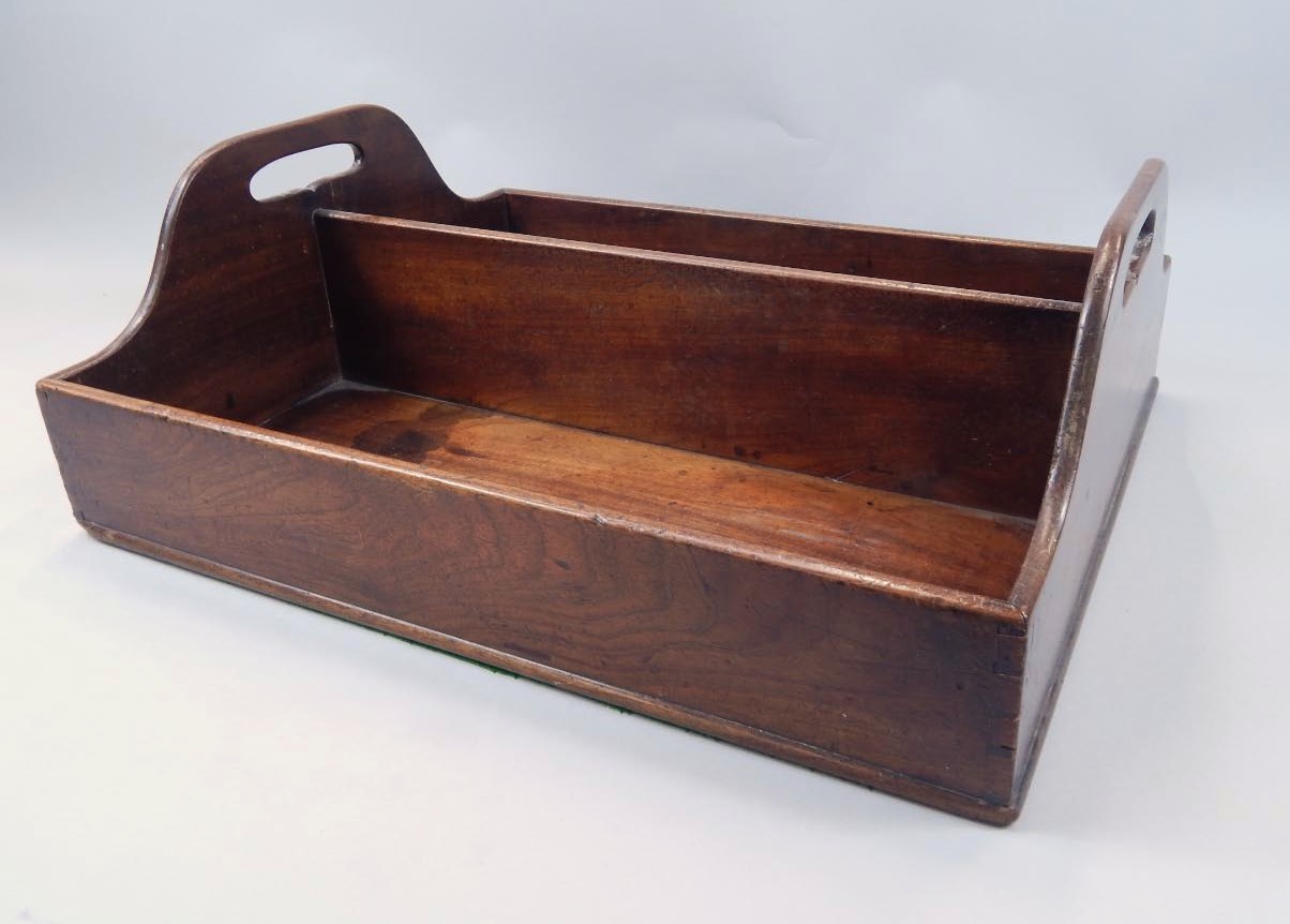 Appraisal: A thC mahogany book tray of rectangular outline with pierced