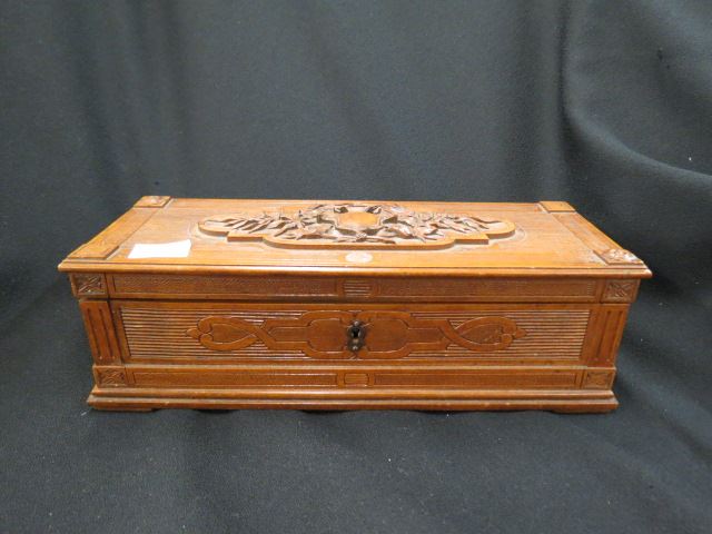 Appraisal: th Century Carved Wooden Dresser Box locking X silk lined