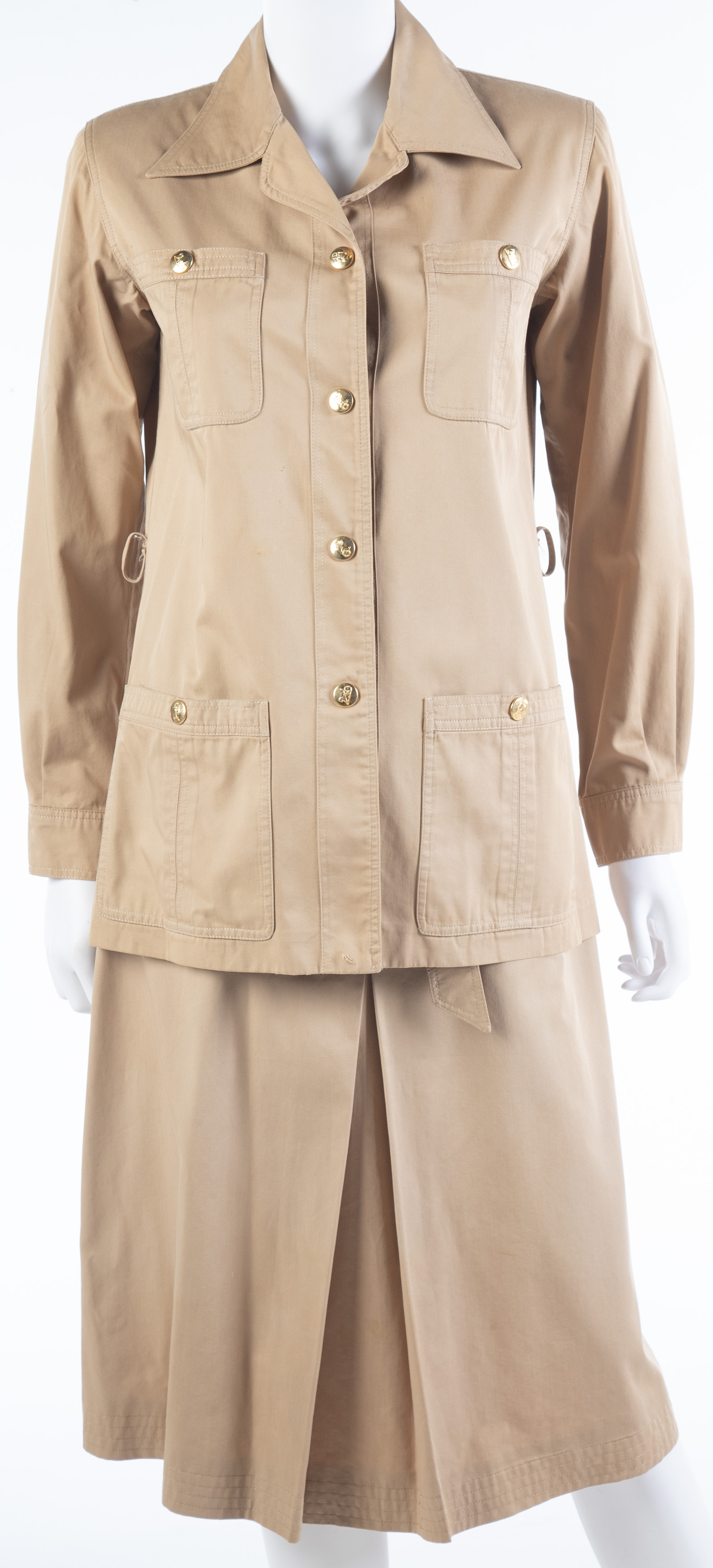 Appraisal: CELINE KHAKI TWO PIECE SUIT jacket shoulders are in chest