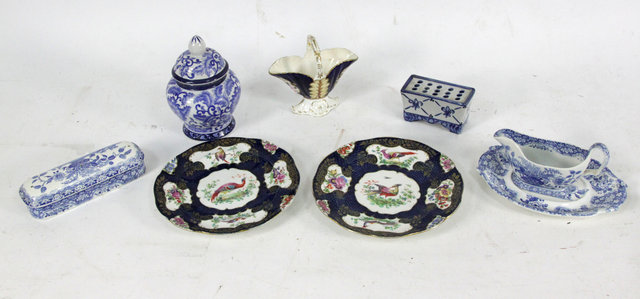 Appraisal: A pair of blue scale plates printed with exotic birds