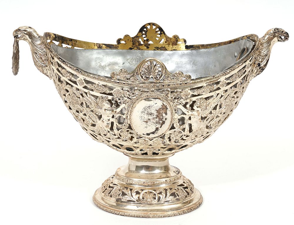 Appraisal: Continental Silver Open Work Oval Pedestal Bowl Continental open work