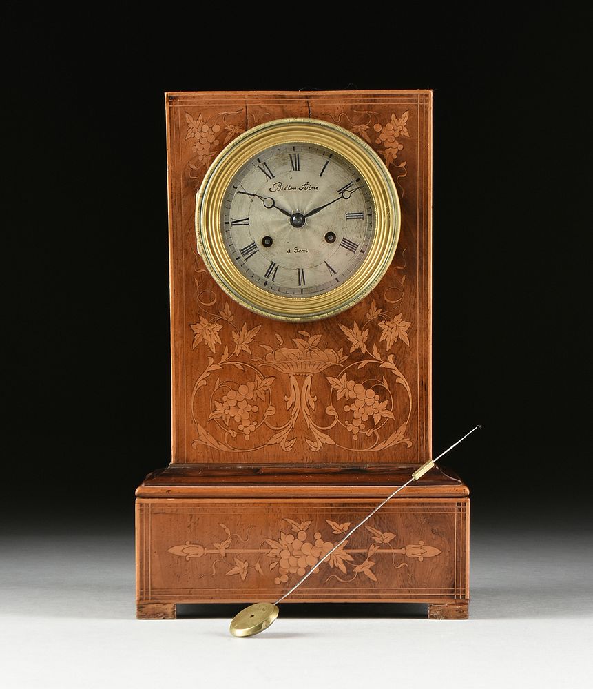 Appraisal: A FRENCH SATINWOOD MARQUETRY INLAID ROSEWOOD MANTLE CLOCK BY BITTON