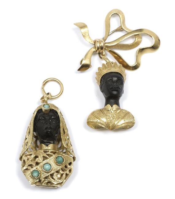 Appraisal: A GOLD AND EBONY MORETTI BROOCH and PENDANT circa Yellow