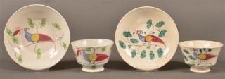 Appraisal: Staffordshire China Peafowl Cups Saucers Two Staffordshire China Peafowl Cups