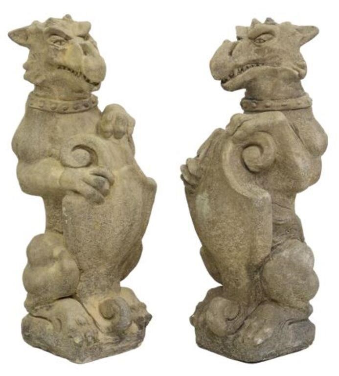 Appraisal: pair Cast stone garden statuary Paragon Griffins late th c