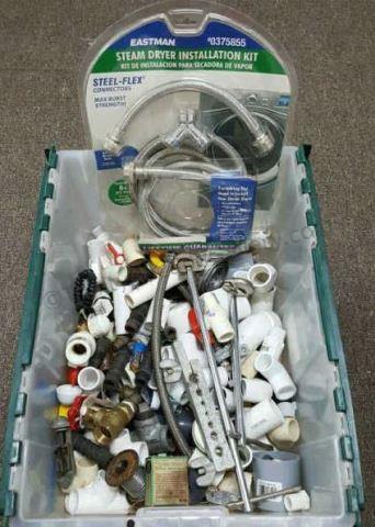 Appraisal: Tote full includes PVC joints and adapters fixture water hoses