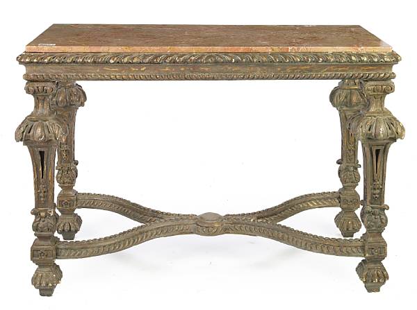 Appraisal: A Louis XIV style giltwood and marble center table height