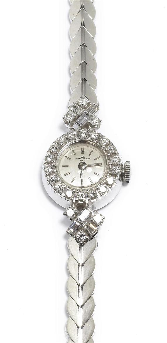 Appraisal: A LADY'S DIAMOND WRISTWATCH BAUME MERCIER circa White gold Round