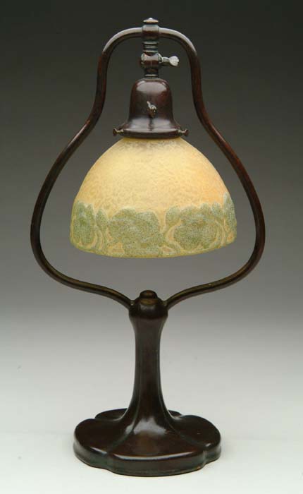 Appraisal: HANDEL DESK LAMP Rare molded Mosserine shade decorated with an