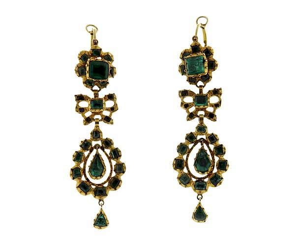 Appraisal: Antique K Gold Iberian Emerald Earrings METAL K Gold GEMSTONES