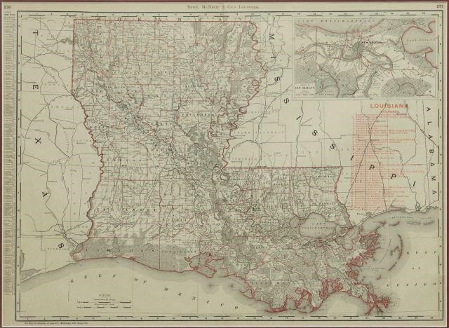 Appraisal: Framed engraving on paper map of Louisiana railroads from New