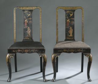 Appraisal: Pair of Berkey Gay japanned side chairs Continental Japanned keyhole