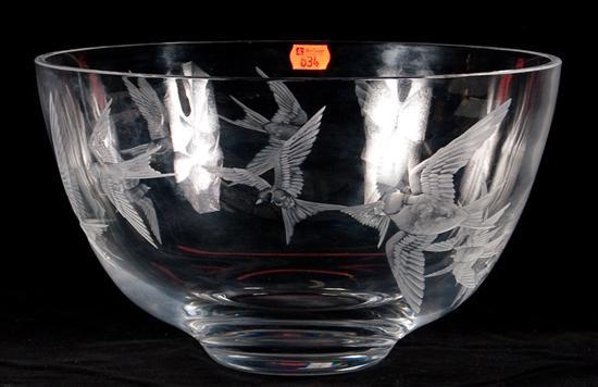 Appraisal: Czech or Polish glass centerbowl with wheel-cut bird decoration illegibly