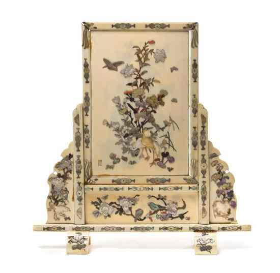 Appraisal: A Japanese Shibayama Inlaid Ivory Tablescreen of rectangular form with