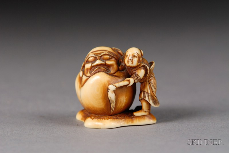 Appraisal: Ivory Netsuke th century scene of a small boy with