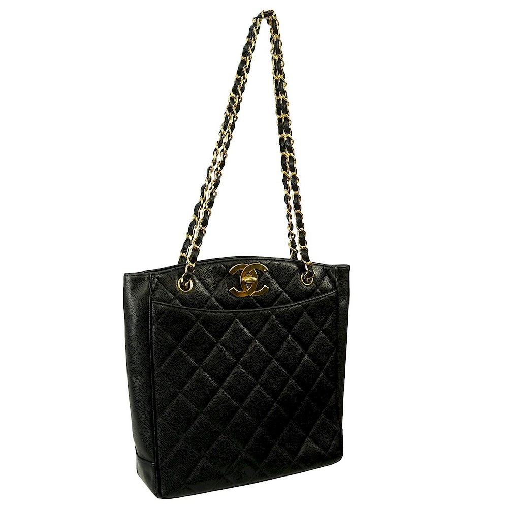 Appraisal: Chanel Tote Chanel Black Quilted Leather Square Shoulder Tote Gold