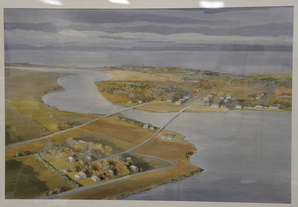 Appraisal: Watercolor on paper depicts an aerial landscape with curving river