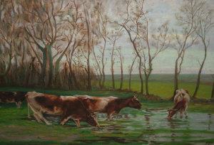 Appraisal: British School early th century- Cattle by a stream oil