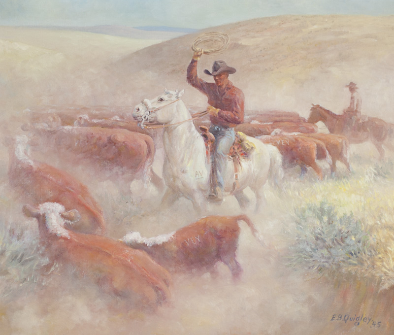 Appraisal: EDWARD B QUIGLEY OIL ON CANVAS BOARD Oregon - Cattle