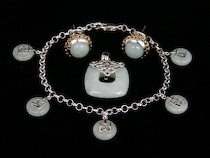 Appraisal: A Suite of Silver Jade Jewelry This group includes a