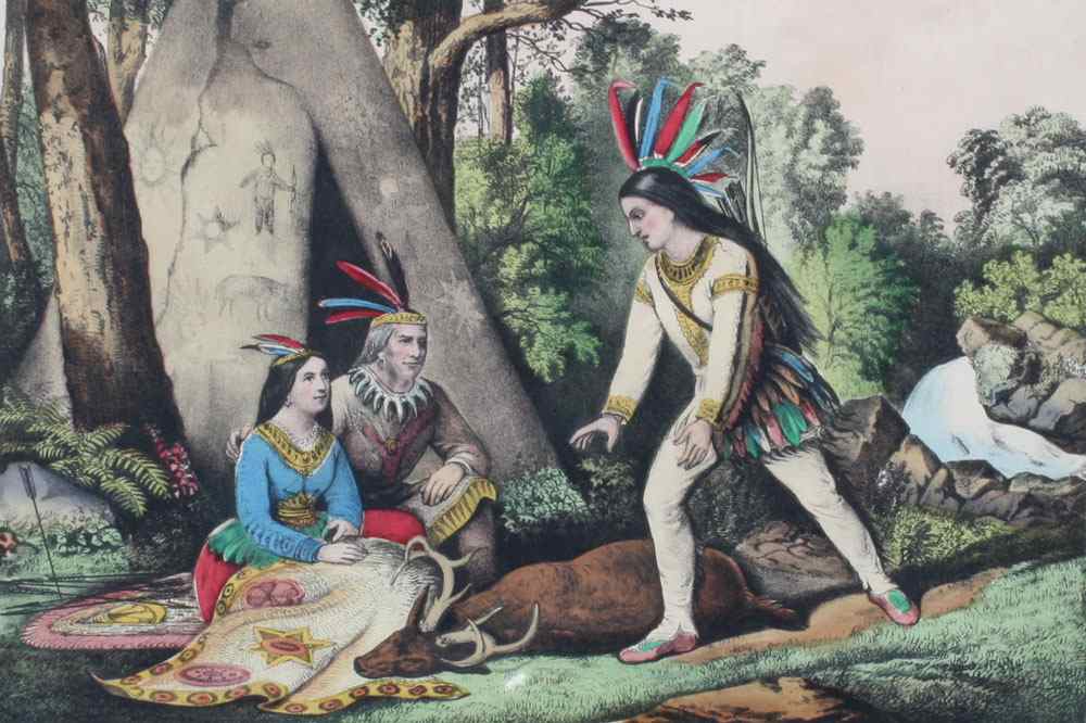 Appraisal: HIAWATHA'S WOOING CURRIER IVES LITHOGRAPH '' x '' with margins