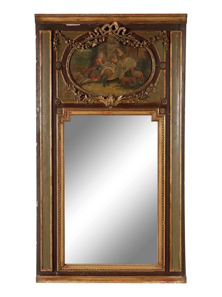 Appraisal: A Louis XVI Style Painted and Parcel Gilt Trumeau Mirror