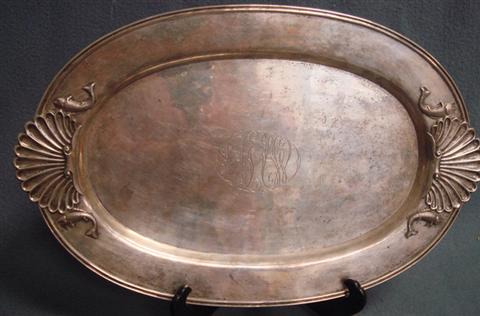 Appraisal: Chinese silver tray shell and raised fish design at each