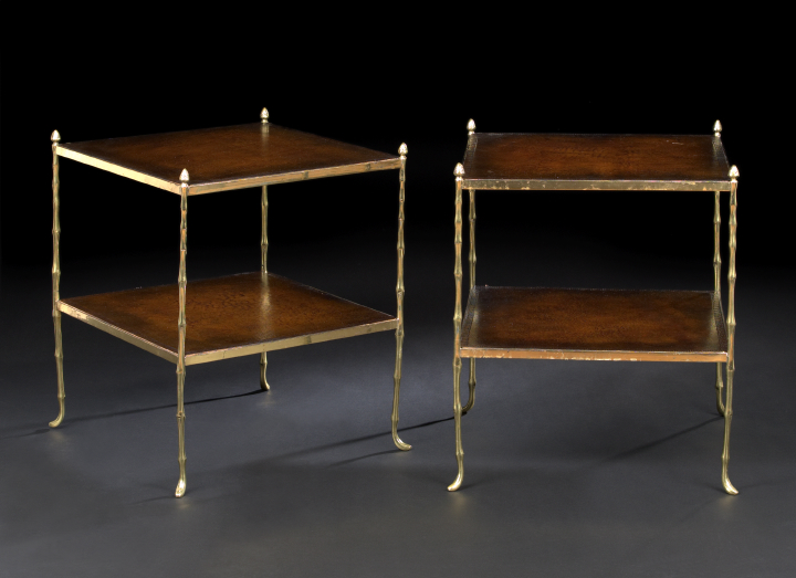 Appraisal: Pair of Gilt-Metal and Leather Occasional Tables early th century