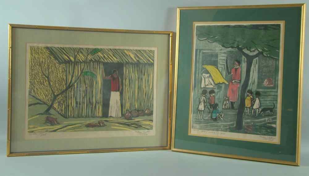 Appraisal: FRANCISCO AMIGHETTI COSTA RICAN - TWO COLOUR WOODCUTS ''MUJER'' AND