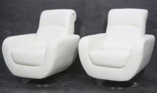 Appraisal: Pr White Leather Contemporary Swivel Lounge Chair Pr White Leather