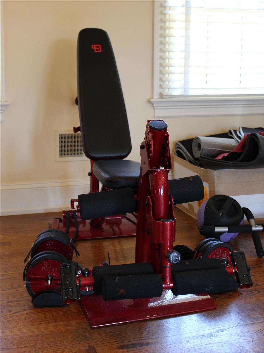 Appraisal: DENISE AUSTIN'S DOSHA RED AND BLACK WEIGHT BENCH from her