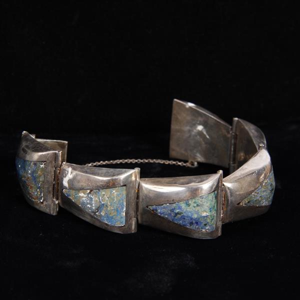 Appraisal: Taxco Mexico Sterling Silver Bracelet with Turquoise Stone Inlay