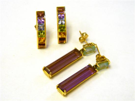 Appraisal: JEWELRY Pair of Amethyst and Blue Topaz Dangle Earrings Pierced