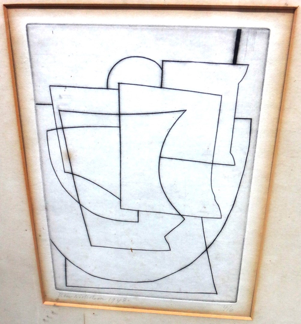 Appraisal: Ben Nicholson - Jug and two mugs drypoint etching signed