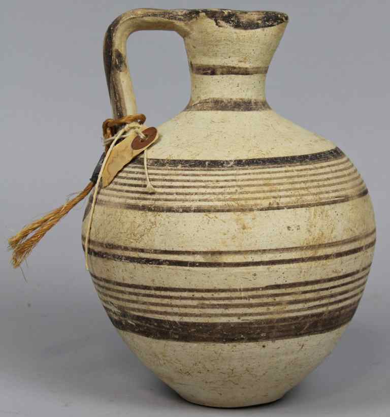 Appraisal: CYPRIOT POTTERY JUG PROBABLY CIRCA - B C white painted