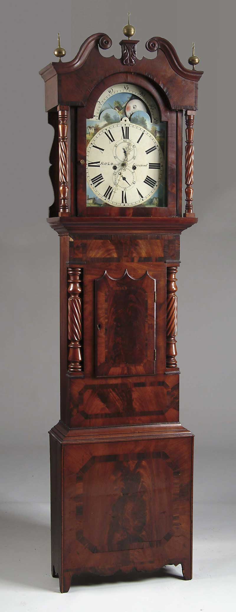 Appraisal: MAHOGANY TALL CLOCK BY SELL MORALL LIVERPOOL The fine painted