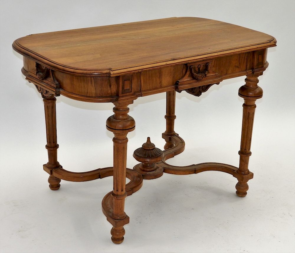 Appraisal: French Renaissance Revival Walnut Center Table France th Century Shapely