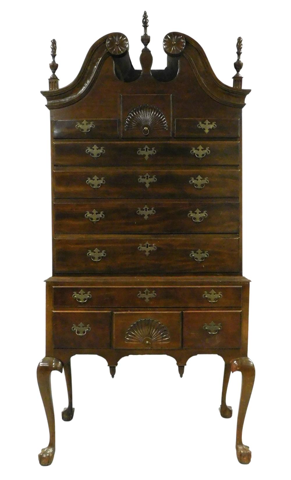 Appraisal: CHIPPENDALE HIGHBOY LATE TH C IN TWO PIECES BONNET TOP